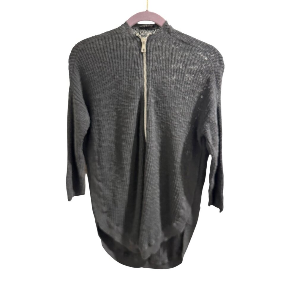 🍒 2/$20 🍒 Express Gray Knit Sweater With Quarter Sleeves & Front Zipper sz S